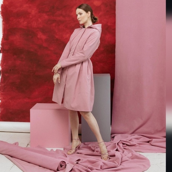 EUC RainSisters RARE Full Circle fit and flare pink Raincoat M - Picture 2 of 16